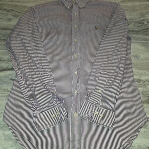 Ralph Lauren Classic Fit Button Down Shirt Purple Stripe Men 16 34-35 Flesh Pony